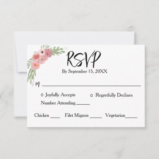 Blush Pink Floral Modern Script Weddenschap RSVP Kaartje (Voorkant)