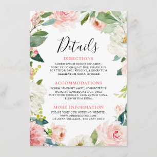 Blush Pink Floral Moderne botanische bruiloft deta Informatiekaartje
