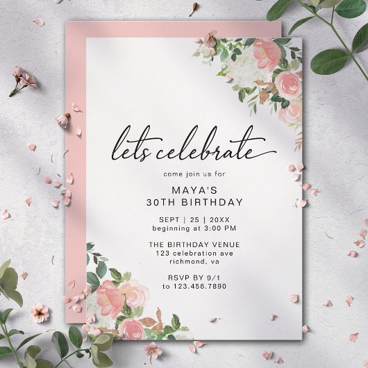 Blush Pink Floral | Moderne elegante meisjesverjaa Kaart