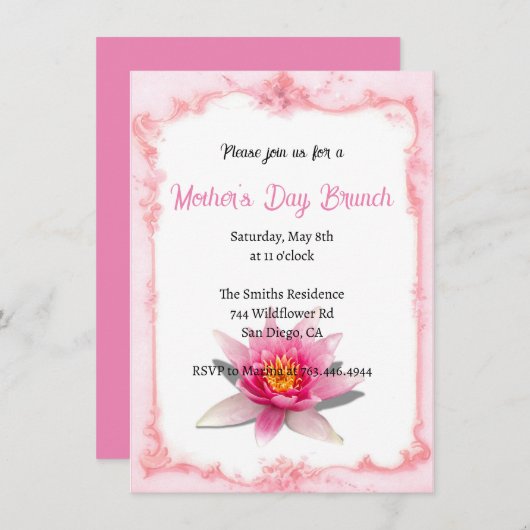 Blush Pink Floral Moederdag Brunch Invitat Kaart (Voorkant / Achterkant)