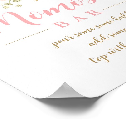 Blush Pink Floral Momosa Bar Sign. Poster (Hoek)