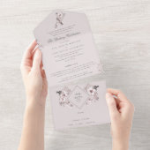 Blush Pink Floral Monogram Classic Elegant Wedding All In One Uitnodiging (Afscheurbaar)