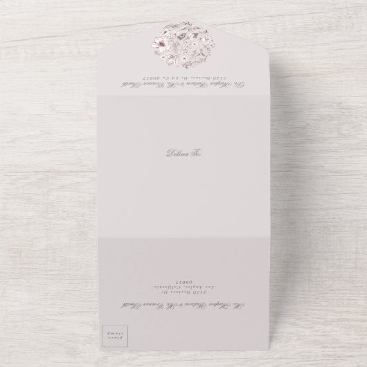 Blush Pink Floral Monogram Classic Elegant Wedding All In One Uitnodiging (Buitenkant)