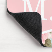  Blush Pink Floral Monogram Muismat (Hoek)