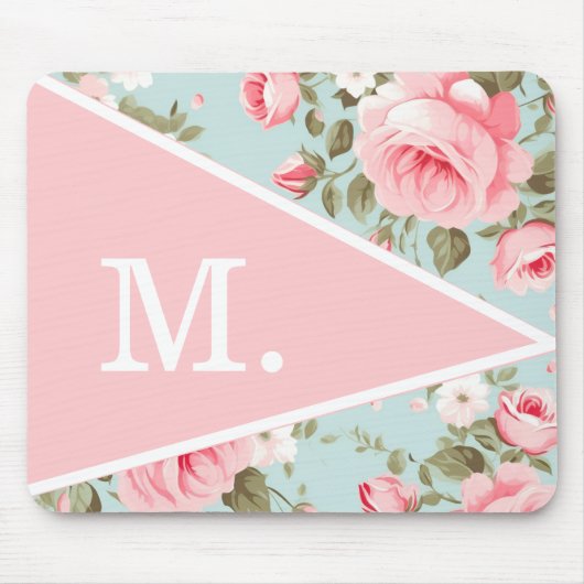  Blush Pink Floral Monogram Muismat (Voorkant)