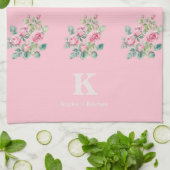 Blush Pink Floral Monogram Theedoek (Gevouwen)