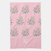 Blush Pink Floral Monogram Theedoek (Verticaal)