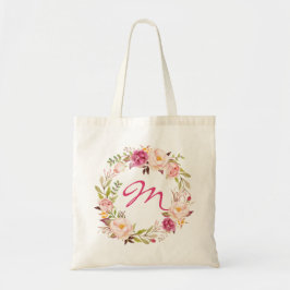 Blush Pink Floral & Monogram Tote Bag