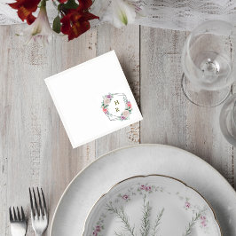 Blush Pink Floral Monogram Wedding Cocktail Napkin Servet