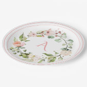 Blush Pink Floral Monogram Wedding Elegant Papieren Bordje (Gekanteld)