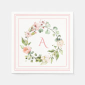 Blush Pink Floral Monogram Wedding Elegant Servet (Voorkant)