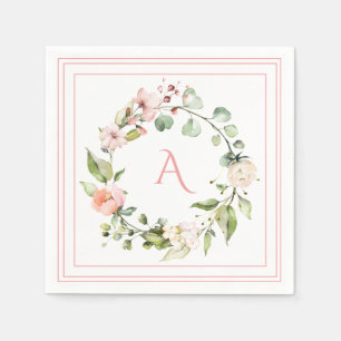 Blush Pink Floral Monogram Wedding Elegant Servet