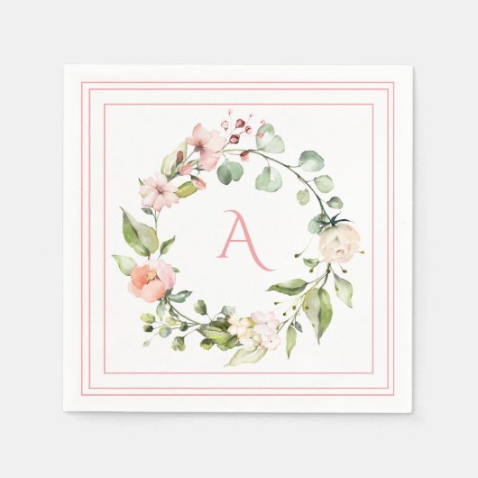 Blush Pink Floral Monogram Wedding Elegant Servet (Voorkant)