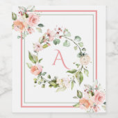 Blush Pink Floral Monogram Wedding Elegant Wijn Etiket (Enkel label)
