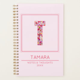 Blush Pink Floral Monogrammed Name Letter T Planner