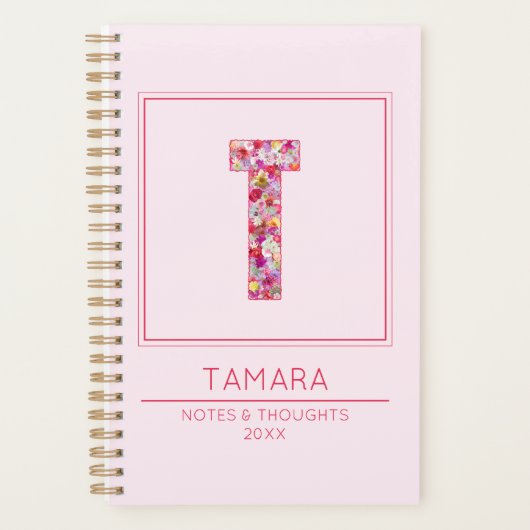 Blush Pink Floral Monogrammed Name Letter T Planner (Voorkant)
