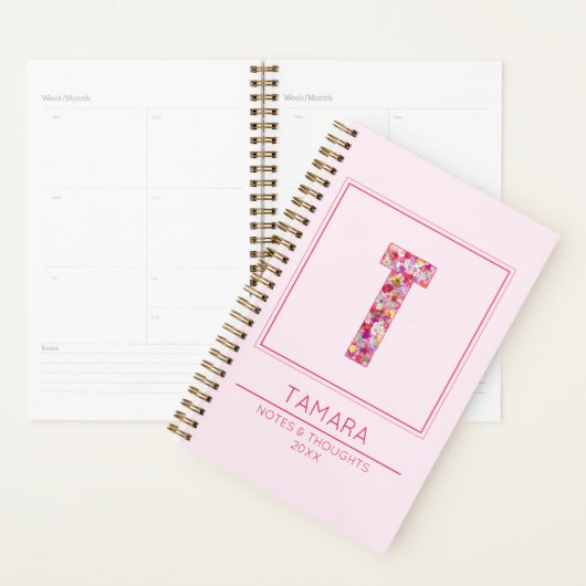 Blush Pink Floral Monogrammed Name Letter T Planner (Display)