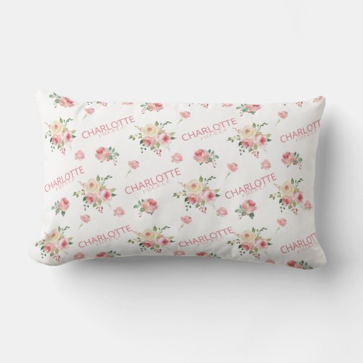 Blush Pink Floral Monogrammed Sierkussen Kussen (Voorkant)