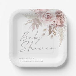 Blush Pink Floral Mooi Baby shower Papieren Bordje