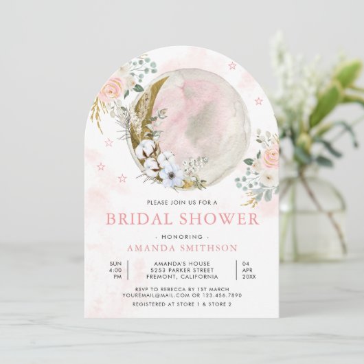 Blush Pink Floral Moon Arch Vrijgezellenfeest Kaart (Staand voorkant)