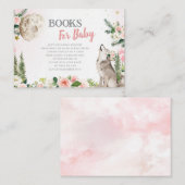 Blush Pink Floral Moon Forest Wolf Books for Baby Informatiekaartje (Voorkant / Achterkant)