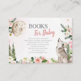 Blush Pink Floral Moon Forest Wolf Books for Baby Informatiekaartje