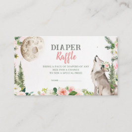 Blush Pink Floral Moon Forest Wolf Diaper Raffle Informatiekaartje