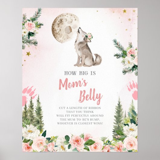 Blush Pink Floral Moon Forest Wolf Mom's Belly Poster (Voorkant)