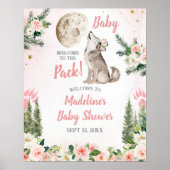 Blush Pink Floral Moon Forest Wolf Welcome Sign Poster (Voorkant)