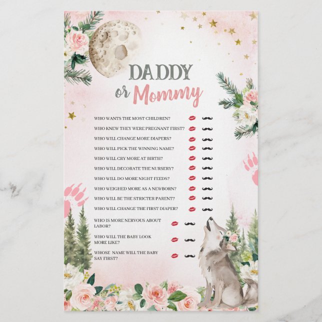 Blush Pink Floral Moon Wolf Daddy or Mommy Games (Voorkant)
