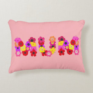 Blush Pink Floral Mum Typographic Accent Pillow Kussen