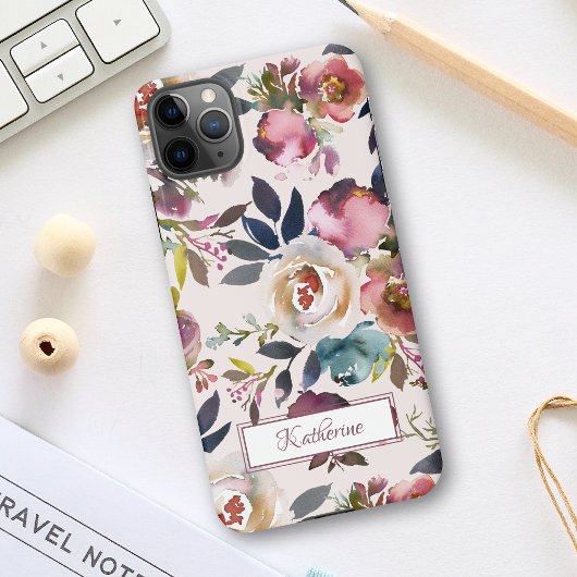  Blush Pink Floral Named Waterverf iPhone Hoesje