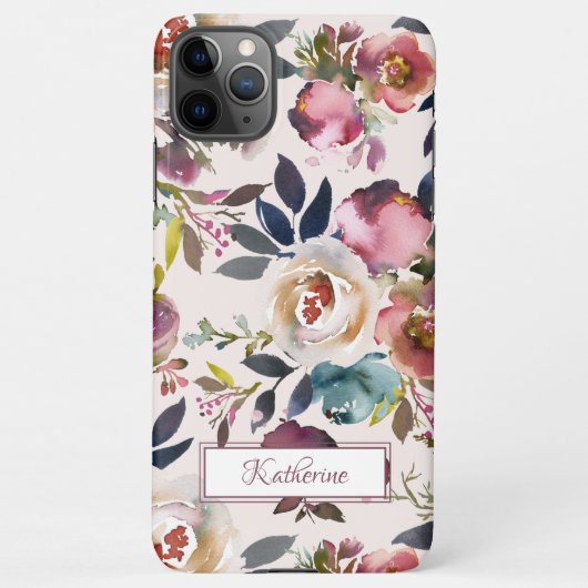  Blush Pink Floral Named Waterverf iPhone Hoesje (Achterkant)