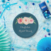 Blush Pink Floral Navy Blue Vrijgezellenfeest Bord (Feest)