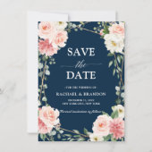 Blush Pink Floral Navy Geometric Save the Date (Voorkant)