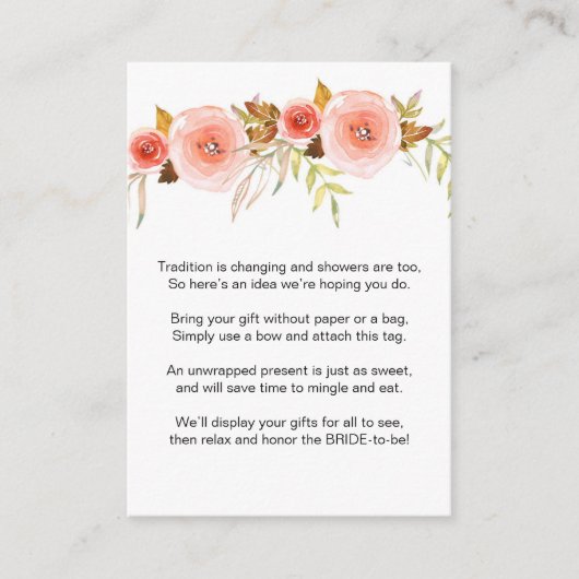 Blush Pink Floral No Wrap Douche aanvraag label 36 Informatiekaartje (Voorkant)