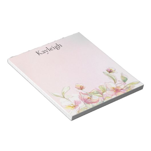 Blush Pink Floral Notitieblok (Schuin)
