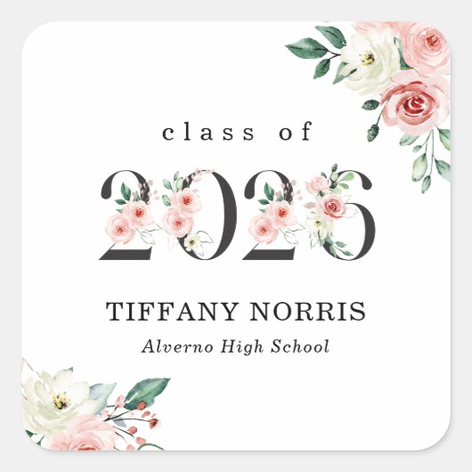 Blush Pink Floral Numbers Graduation Sticker (Voorkant)