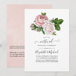  Blush Pink Floral Online Virtual Wedding Kaart