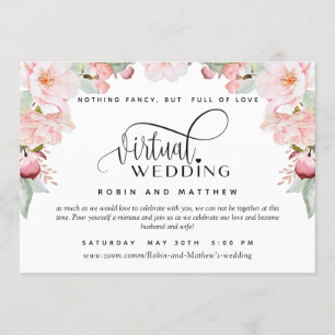 Blush Pink Floral Online Virtual Wedding Kaart