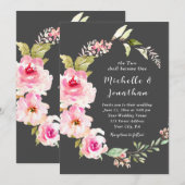 Blush Pink Floral op grijs Christelijk huwelijk Kaart (Voorkant / Achterkant)