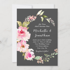 Blush Pink Floral op grijs Christelijk huwelijk Kaart