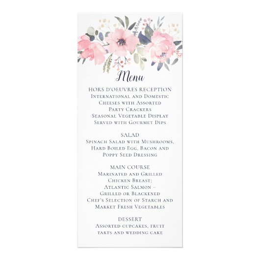 Blush Pink Floral op White Wedding | Menu (Voorkant)