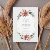 Blush Pink Floral Oval Wedding Invitation Kaart