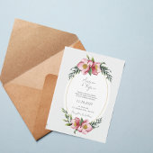 Blush Pink Floral Oval Wedding Invitation Kaart