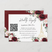 Blush Pink Floral Paris Eiffel Quinceañera QR  RSVP Kaartje (Voorkant / Achterkant)