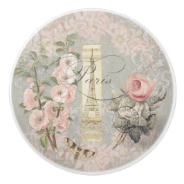 Blush Pink Floral Paris  Franse Ephemera Keramische Knop
