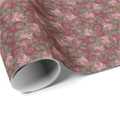 Blush Pink Floral Pattern on Burgundy Background W Cadeaupapier (Rol Hoek)
