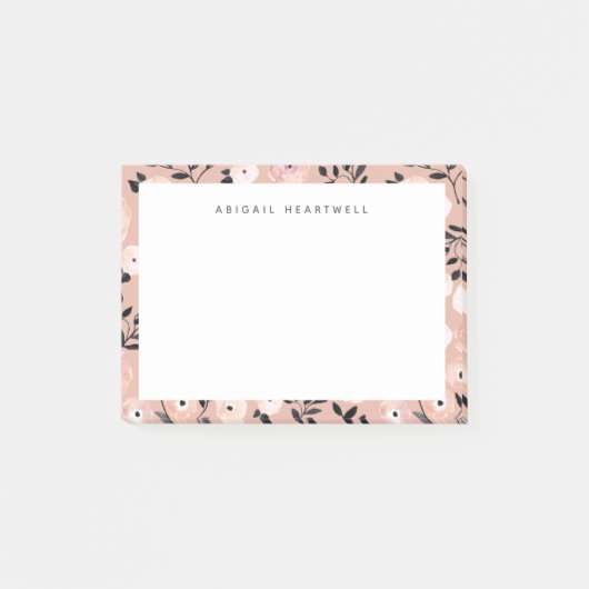 Blush Pink Floral Pattern Voeg Jouw naam toe Post-it® Notes (Voorkant)