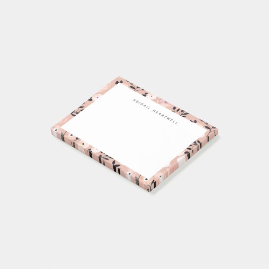 Blush Pink Floral Pattern Voeg Jouw naam toe Post-it® Notes (Schuin)